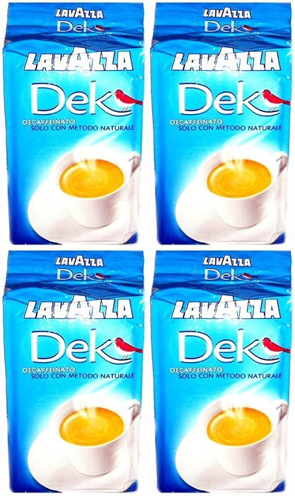 Lavazza: "Dek" Roasted Ground Coffee, Decaffeinated * 8.8 Ounce (250gr) Packages (Pack of 4) * [ Italian Import ]