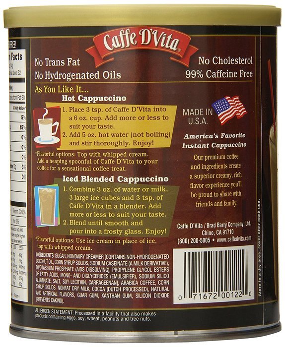 Caffe D'Vita French Vanilla Cappuccino, 16 Ounce Cans (Pack of 6) N3