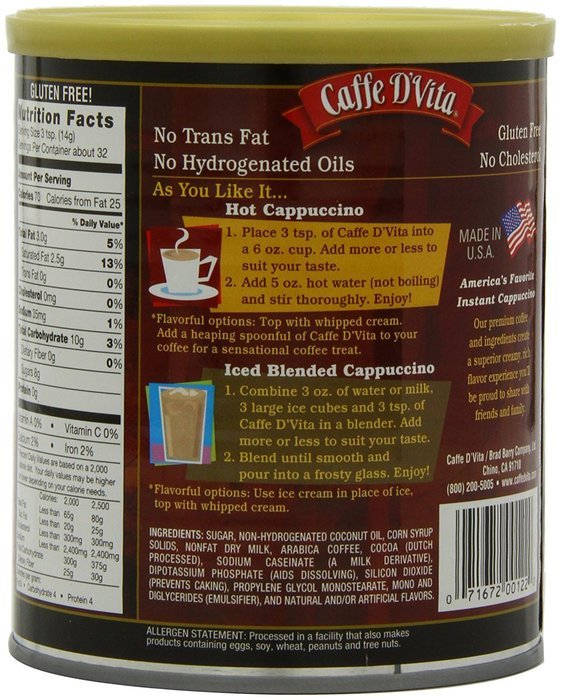 Caffe D'Vita French Vanilla Cappuccino, 16 Ounce Cans (Pack of 6) N4