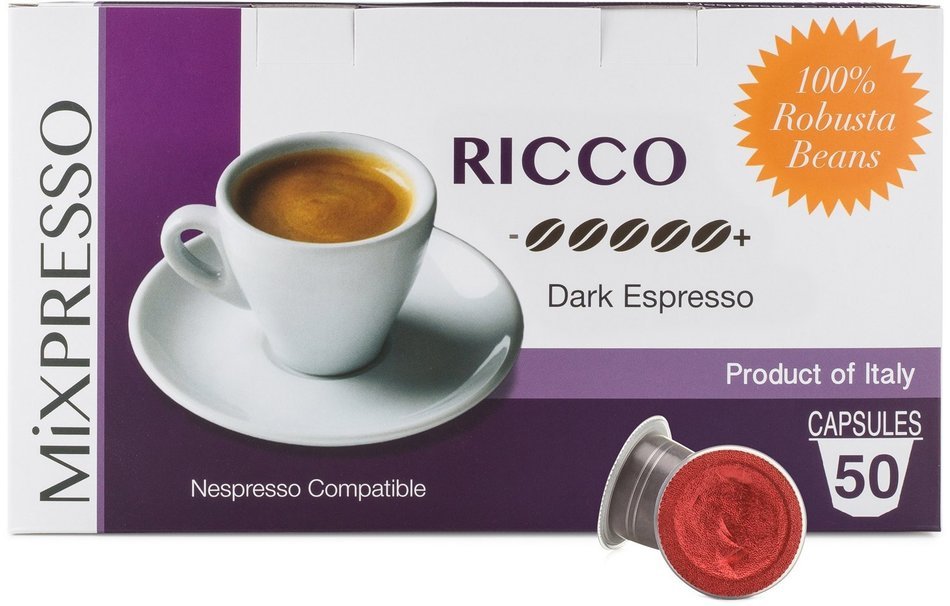 Nespresso Pods (Compatible) - Espresso From Italy - By Mixpresso (50 Capsules, Ricco: Intense) (Packaging may... N2