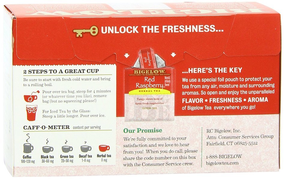 Bigelow Red Raspberry Herbal Tea, 20-Count Boxes (Pack of 6) N3