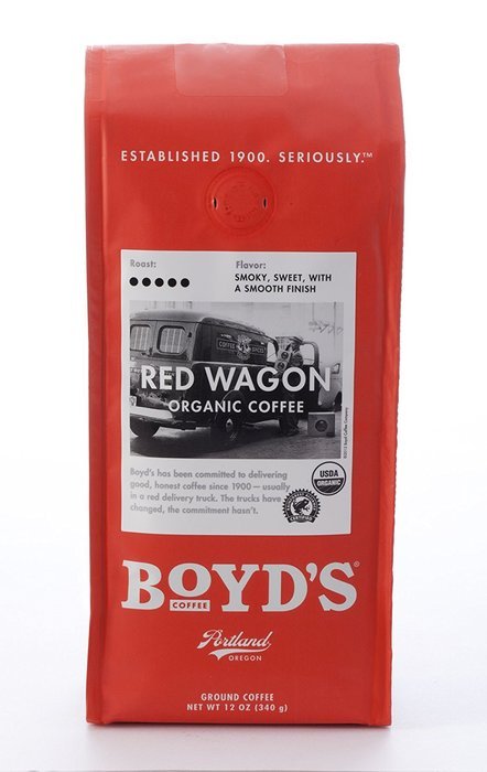 Boyd's Coffee Ground Coffee, Red Wagon Organic , Smoky, Sweet and smooth finish, 12-Ounce Bag