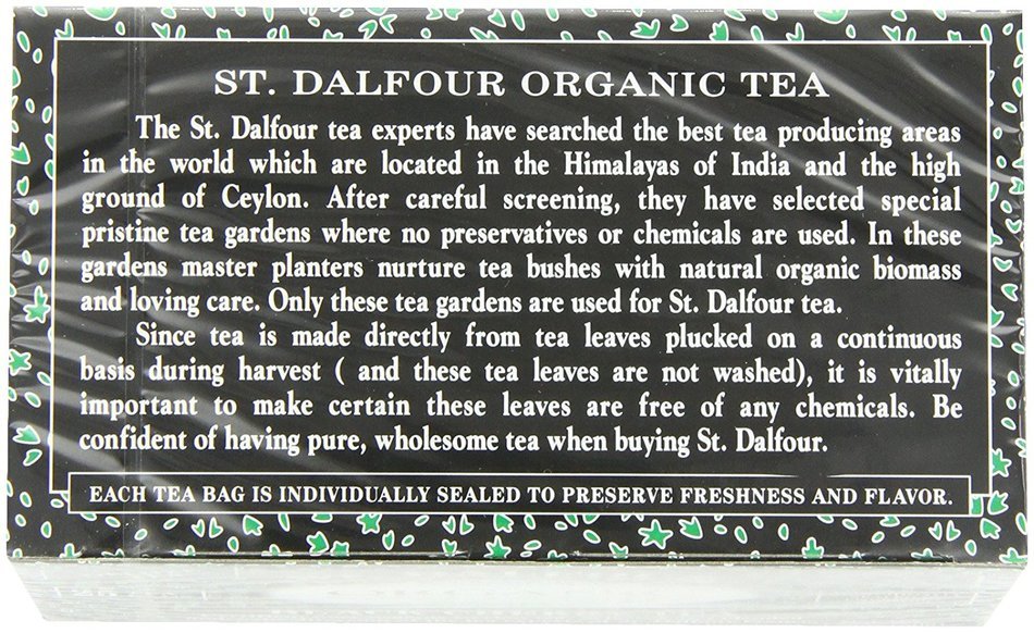 ST. DALFOUR Organic Green Tea, Tea Bags, Original, 1.75-Ounce Bags, 25-Count Boxes (Pack of 6) N16