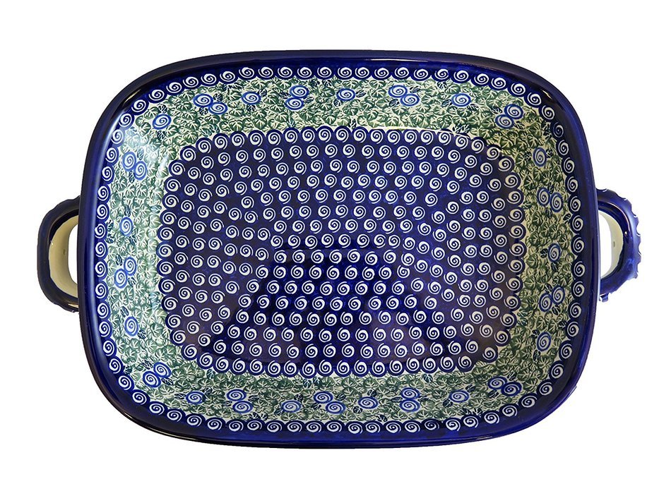 Polish Pottery Lrg Rect. Baker w/Hdls, 17 x 10 x 2.5" N3