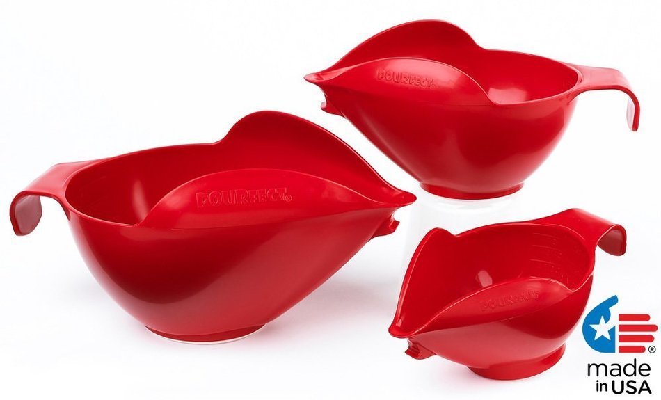 POURfect Mixing Bowls 1005 3pc Prep Set, 1-2-4 Cup, Empire Red