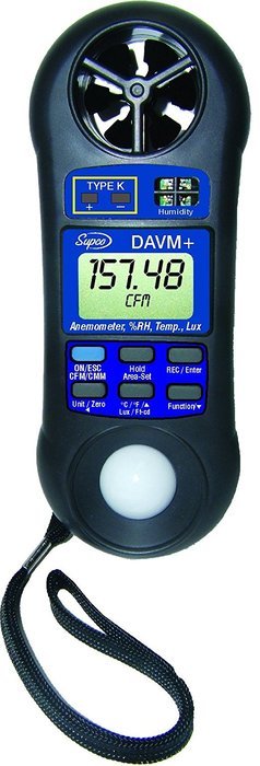 Supco DAVM+ Digital Air Flow Meter, Vane Anemometer, Thermometer, Hygrometer, Light Meter
