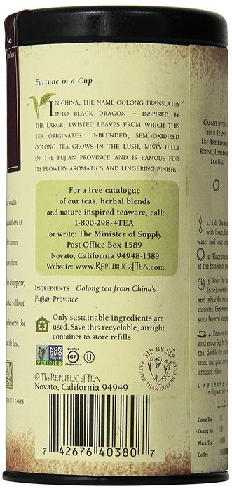 The Republic Of Tea, Milk Oolong Tea, 36 Tea Bag Tin N14