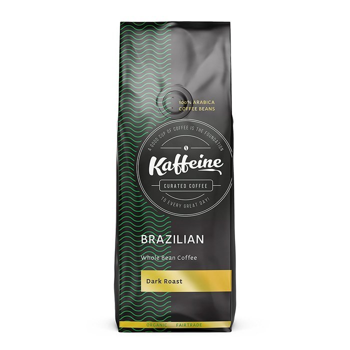 Kaffeine Koffee Organic Brazillian Bourbon Santos Dark Roast Whole Bean Specialty Gourmet Coffee (2 LB)