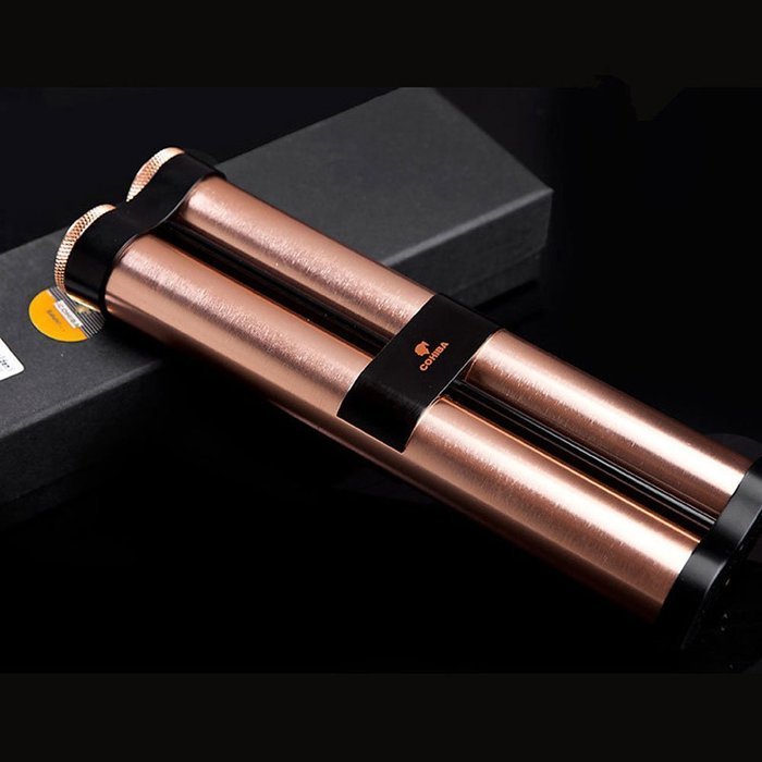 Cigar Metal Aluminum Case 2 Tubes Holder Hydrating With Humidifier (Black) N7