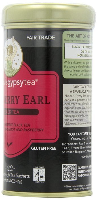 Zhena's Gypsy Tea, Raspberry Earl, 1.55 Oz, 22 Count Tea Sachets N5