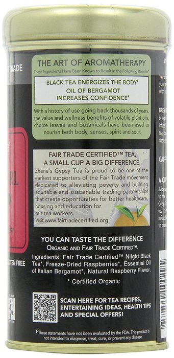 Zhena's Gypsy Tea, Raspberry Earl, 1.55 Oz, 22 Count Tea Sachets N6