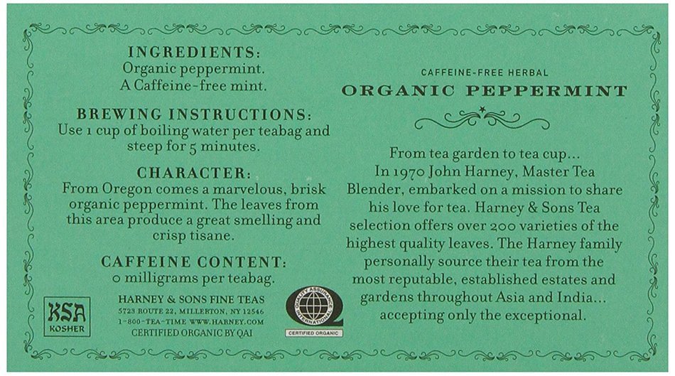 Harney & Sons Organic Peppermint Tea 80g / 2.85 oz (50 Tea Bags) N2
