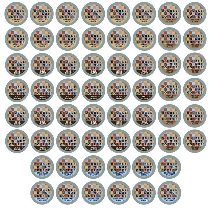 Double Donut Coffee Single Serve Cups for Keurig K Cup Brewer Variety Pack, 60 Count