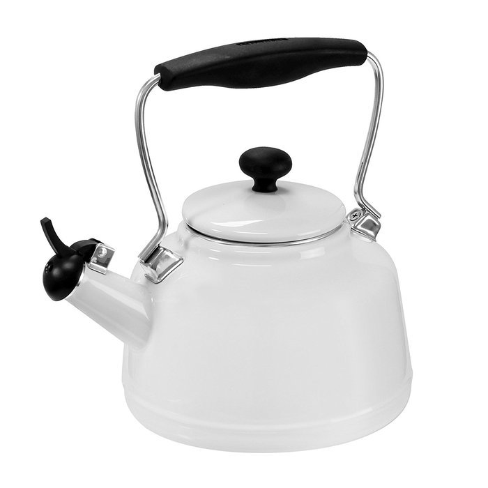 Chantal 37-VINT WT Enamel on Steel Vintage Teakettle, 1.7 quart, White