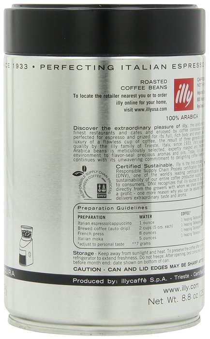 Illy Scuro Whole Bean Coffee Dark Roast- Pack of Six 8.8 oz. Coffee Cans N8