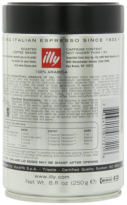 Illy Scuro Whole Bean Coffee Dark Roast- Pack of Six 8.8 oz. Coffee Cans N9