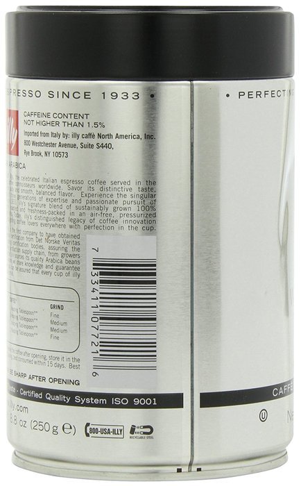 Illy Scuro Whole Bean Coffee Dark Roast- Pack of Six 8.8 oz. Coffee Cans N10