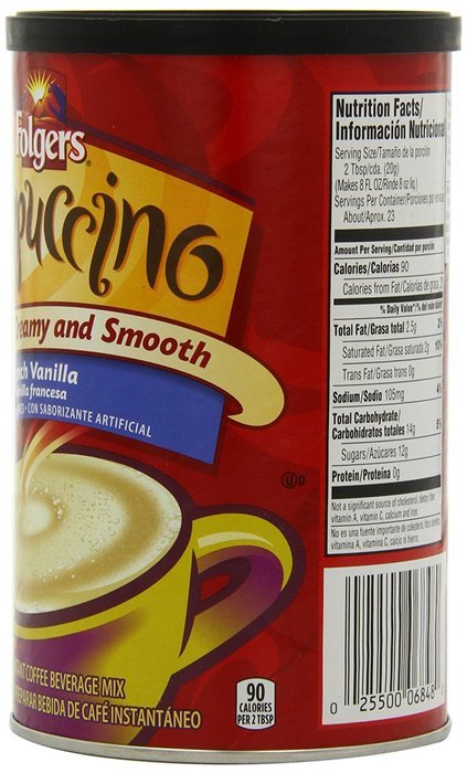 Folgers Cappuccino French Vanilla Beverage Mix, 16 Ounce, 6 Count N2