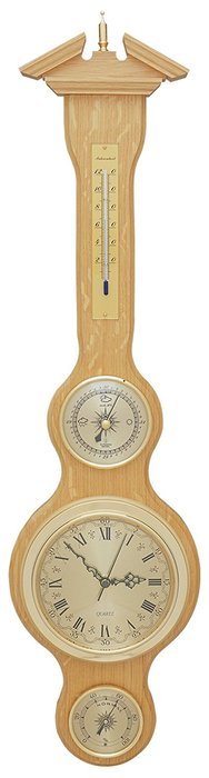 Banjo Weather Station Barometer with Clock Oak