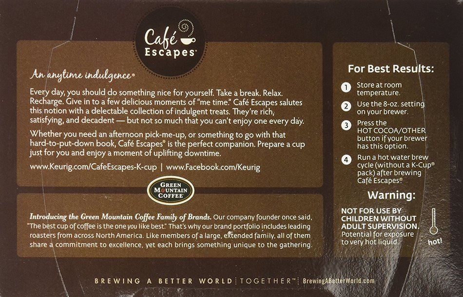 Cafe Escapes Milk Chocolate Hot Cocoa Keurig K-Cups, 16 Count N7