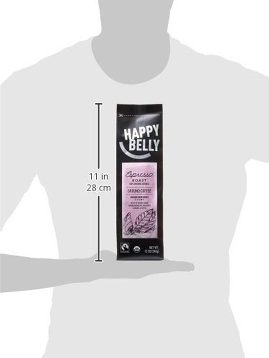 Happy Belly Espresso Roast Organic Fairtrade Coffee, Medium Dark Roast, Ground, 12 ounce N3
