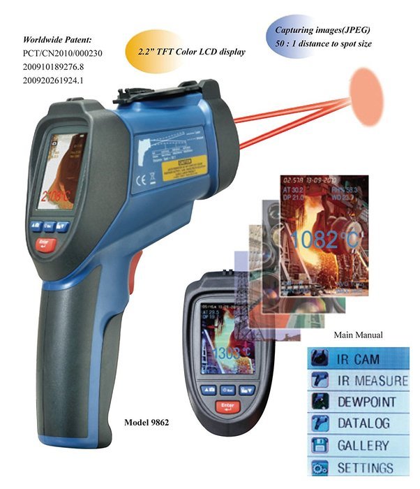 Ruby Electronics DT-9862 Professional 50:1 IR Dual Laser Video Thermometer up to 3992 deg F 2200 deg C, Type K... N7