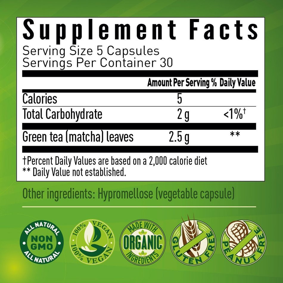 Organic Matcha Green Tea Capsule - Powerful antioxidant and energy booster- Japanese (150 easy-to-swallow capsules) N4