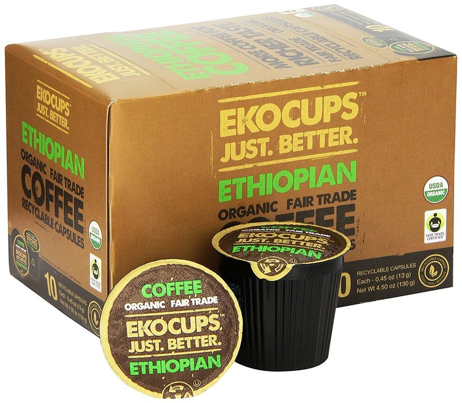 EKOCUPS Organic Artisan Coffee, Ethiopian, Medium roast for Keurig K-cup single serve Brewers, Each 0.45 Oz,... N2