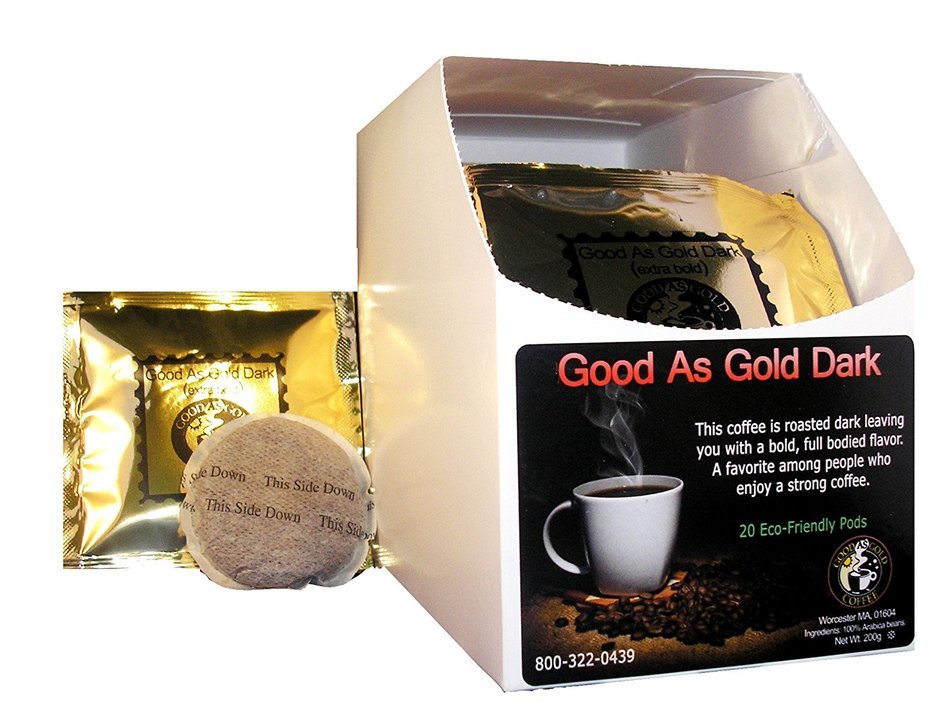 Dark Roast Coffee Pods - Good As Gold Coffee - (1 box / 20 Coffee Pods)