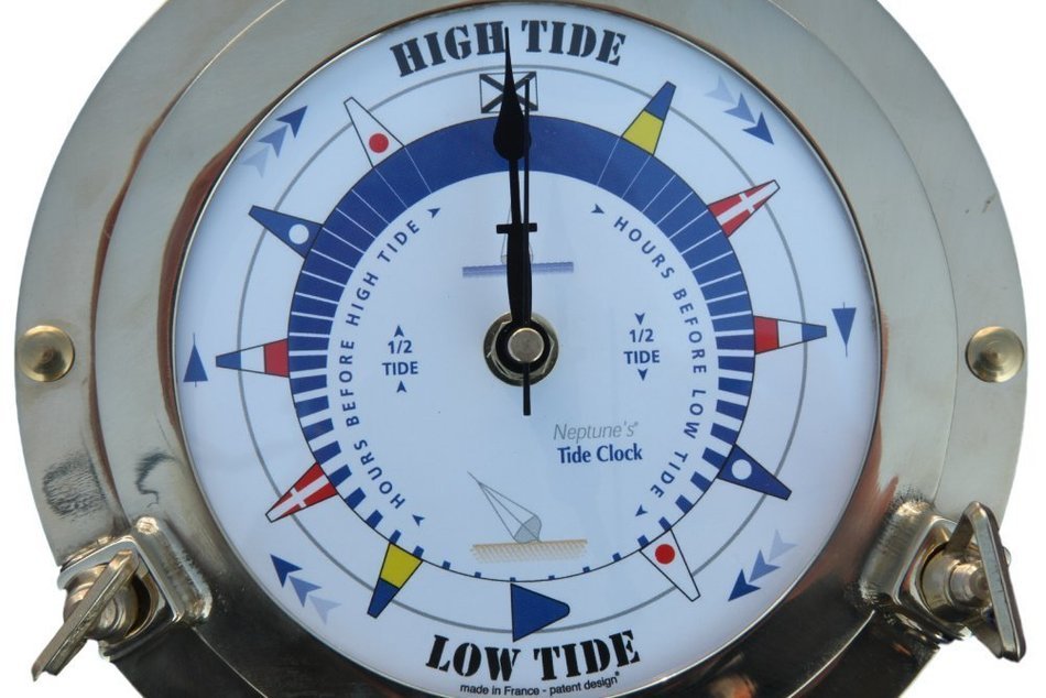 Traditional authentic porthole Tide Clock with hinged bezel, solid brass N3