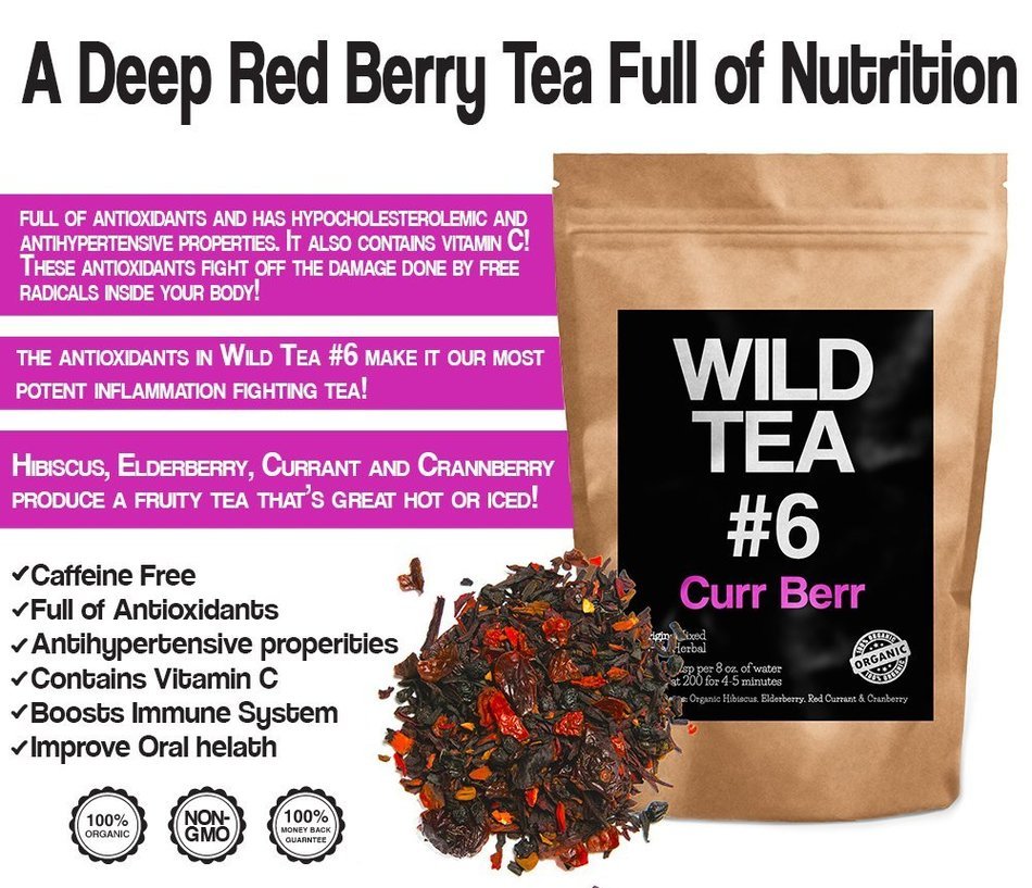 Organic Berry Loose Leaf Tea, Wild Tea #6, Herbal Tea With Hibiscus, Elderberry, Currant and Cranberry (4 ounce) N5