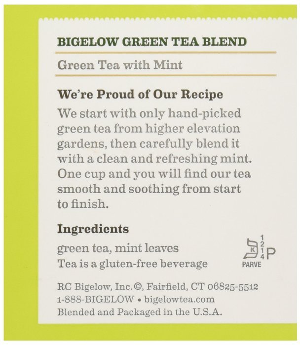 Bigelow Green Tea w/ Mint Tea Bags - 20 ct N2