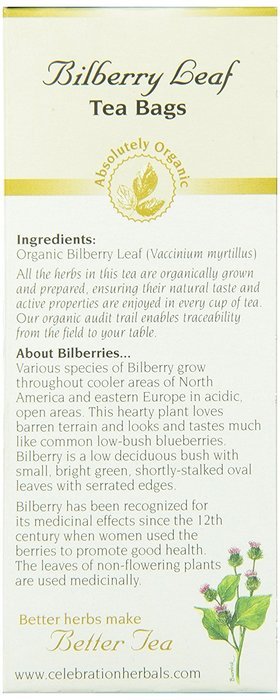 Celebration Herbals Teabags Herbal Tea Bilberry Leaf Organic, 24 Bags N2