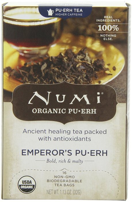 Numi Organic Tea Emperor's Pu-erh, Full Leaf Black Pu-erh Tea, 16-Count non-GMO Tea Bags (Pack of 2)