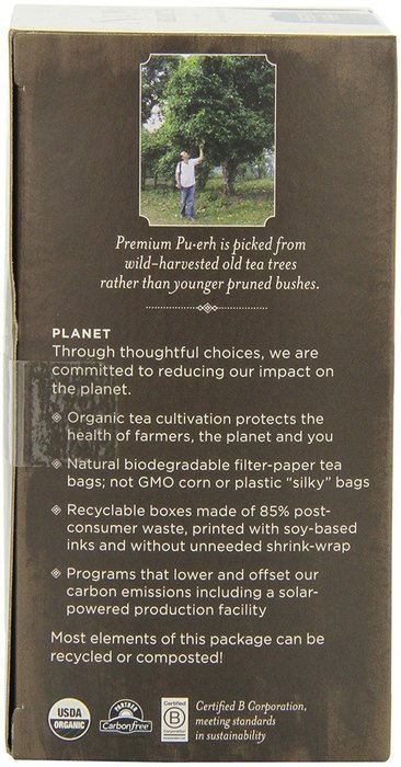 Numi Organic Tea Emperor's Pu-erh, Full Leaf Black Pu-erh Tea, 16-Count non-GMO Tea Bags (Pack of 2) N3
