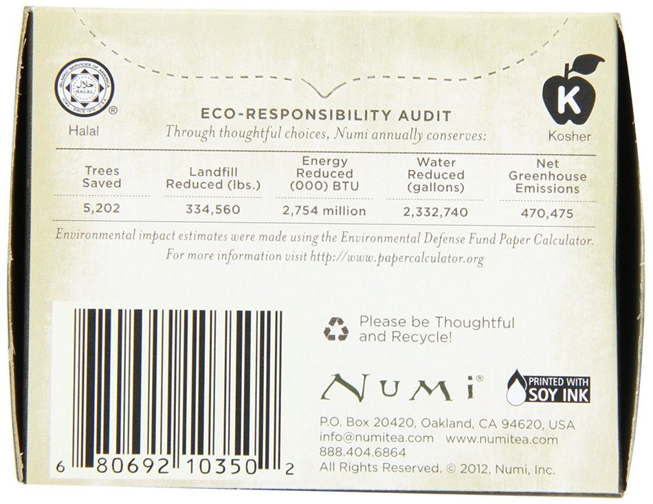 Numi Organic Tea Emperor's Pu-erh, Full Leaf Black Pu-erh Tea, 16-Count non-GMO Tea Bags (Pack of 2) N5