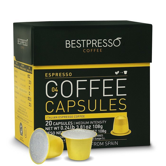 20 Bestpresso Nespresso Compatible Gourmet Coffee Capsules - Nespresso Pods Alternative: Espresso Blend Natural... N3