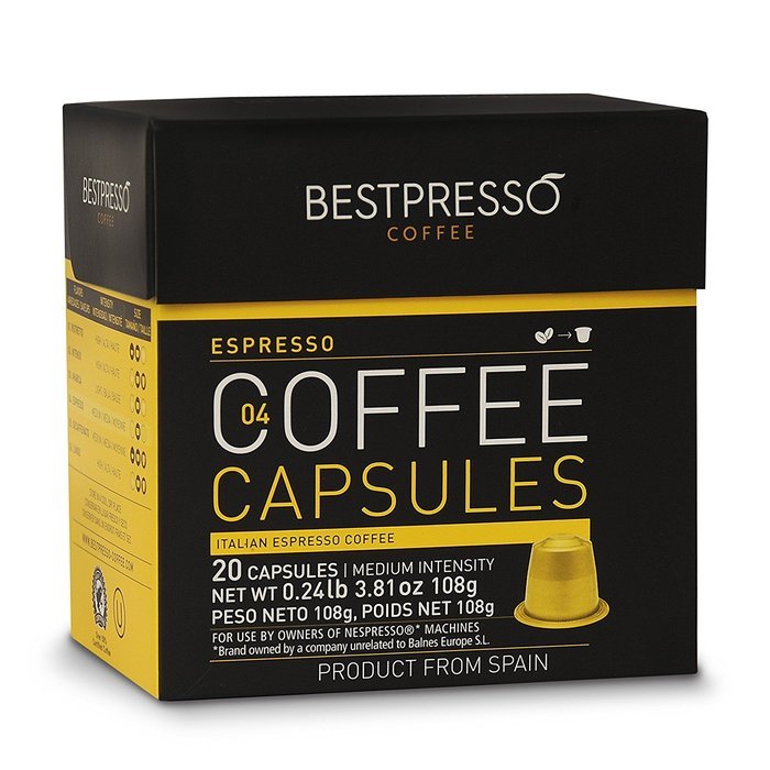 20 Bestpresso Nespresso Compatible Gourmet Coffee Capsules - Nespresso Pods Alternative: Espresso Blend Natural... N4