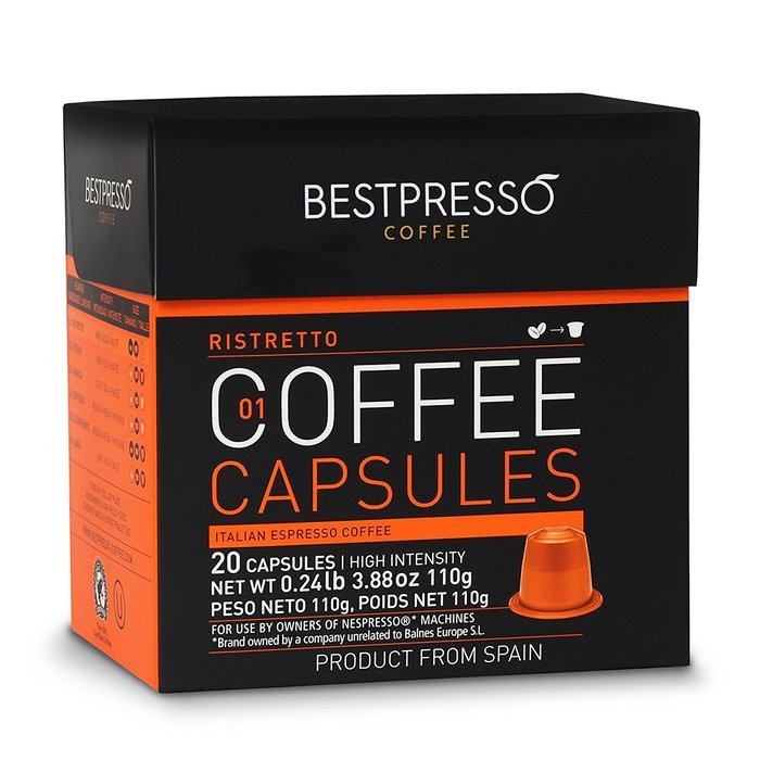 20 Bestpresso Nespresso Compatible Gourmet Coffee Capsules - Nespresso Pods Alternative: Espresso Blend Natural... N25