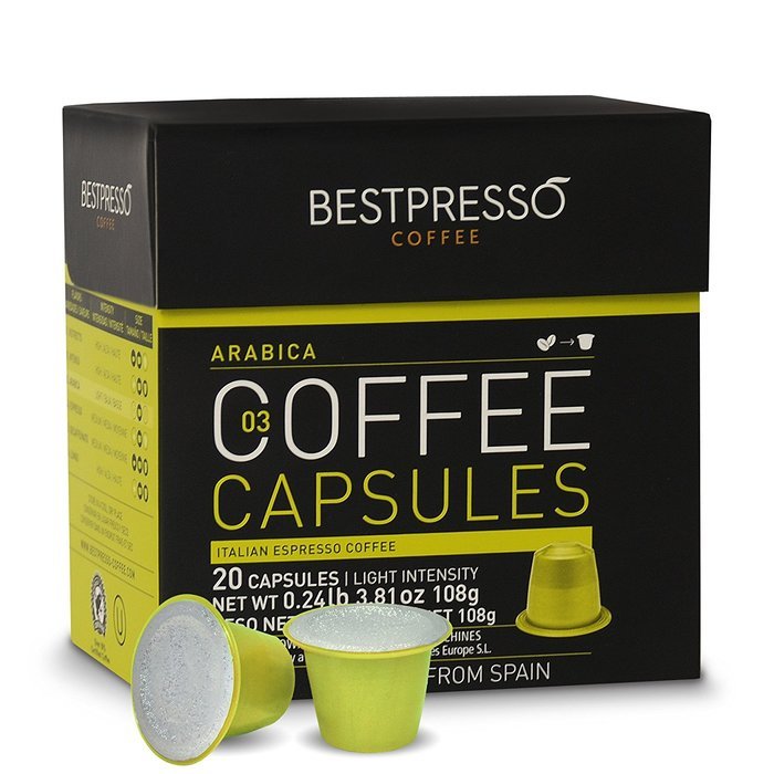 20 Bestpresso Nespresso Compatible Gourmet Coffee Capsules - Nespresso Pods Alternative: Espresso Blend Natural... N28