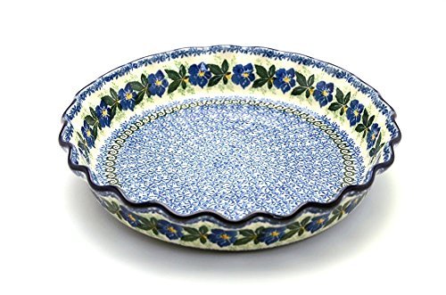 Polish Pottery Baker - Pie Dish - Fluted - Blue Pansy