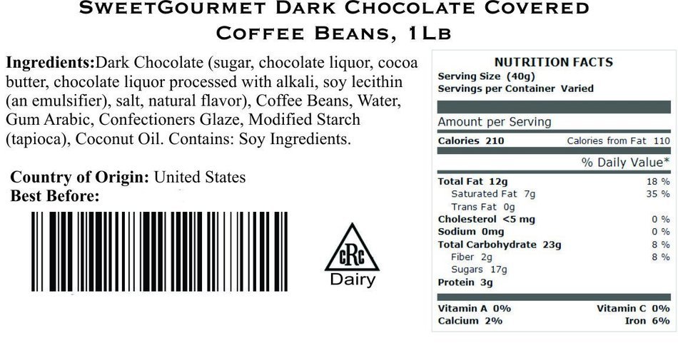 SweetGourmet Dark Chocolate Espresso Coffee Beans, 16 Oz N2