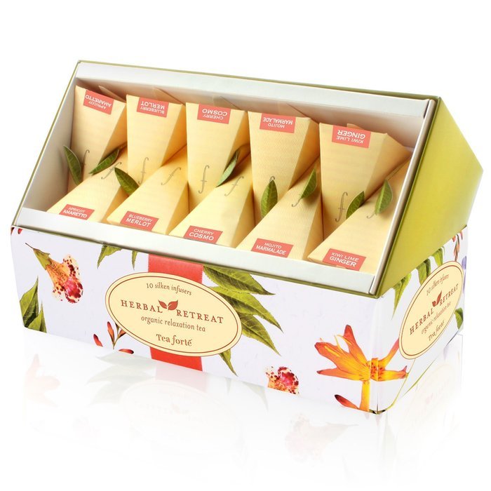 Tea Forte Herbal Retreat Presentation Box, Handcrafted Pyramid Tea Infusers, Relaxing Herbal Tea, 20 Count N2