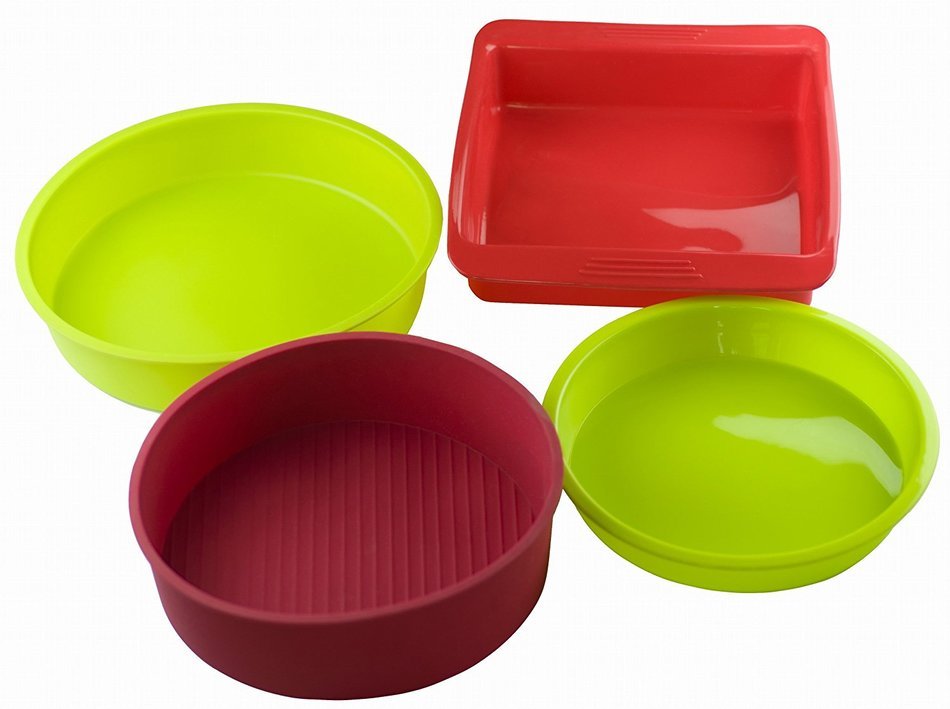 Cook Classics Silicone Bakeware Set - Set of 4 Nonstick Specialty Square & Round Cake Pans and Molds for Home,...