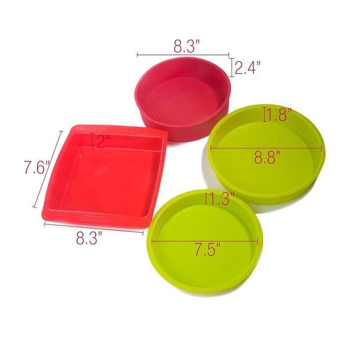 Cook Classics Silicone Bakeware Set - Set of 4 Nonstick Specialty Square & Round Cake Pans and Molds for Home,... N2
