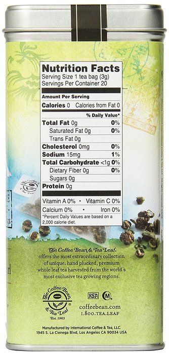 The Coffee Bean & Tea Leaf, Tea, Jasmine Dragon Phoenix Pearl, 20 Count Tin, 2.11oz N2