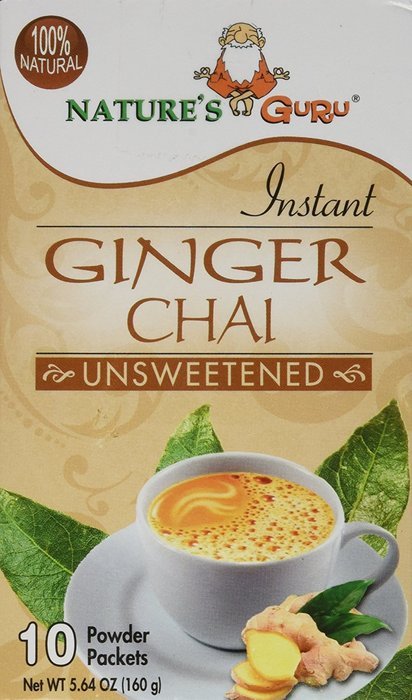 Nature's Guru Instant Ginger Chai Unsweetened, 10-count (Pack of 1)