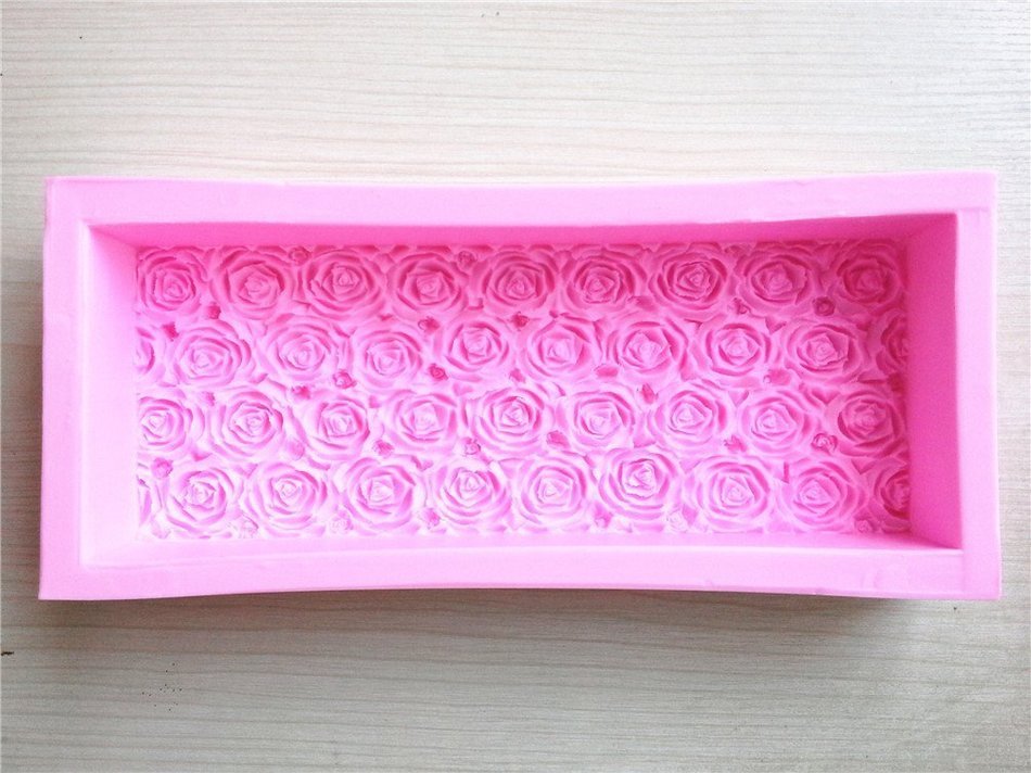 Wocuz W0015 Silicone Roses Flower Pattern Cuboid Soap Mold Jello Mold Cake Mould