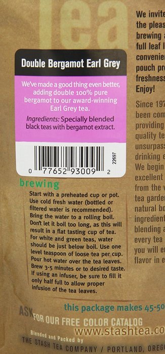 Stash Tea Double Bergamot Earl Grey Loose Leaf Tea, 3.5 Ounce Pouch N3