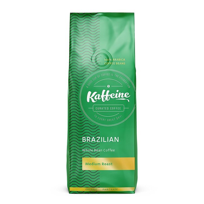 Kaffeine Koffee Organic Brazillian Bourbon Santos Medium Roast Whole Bean Specialty Gourmet Coffee (2 LB)